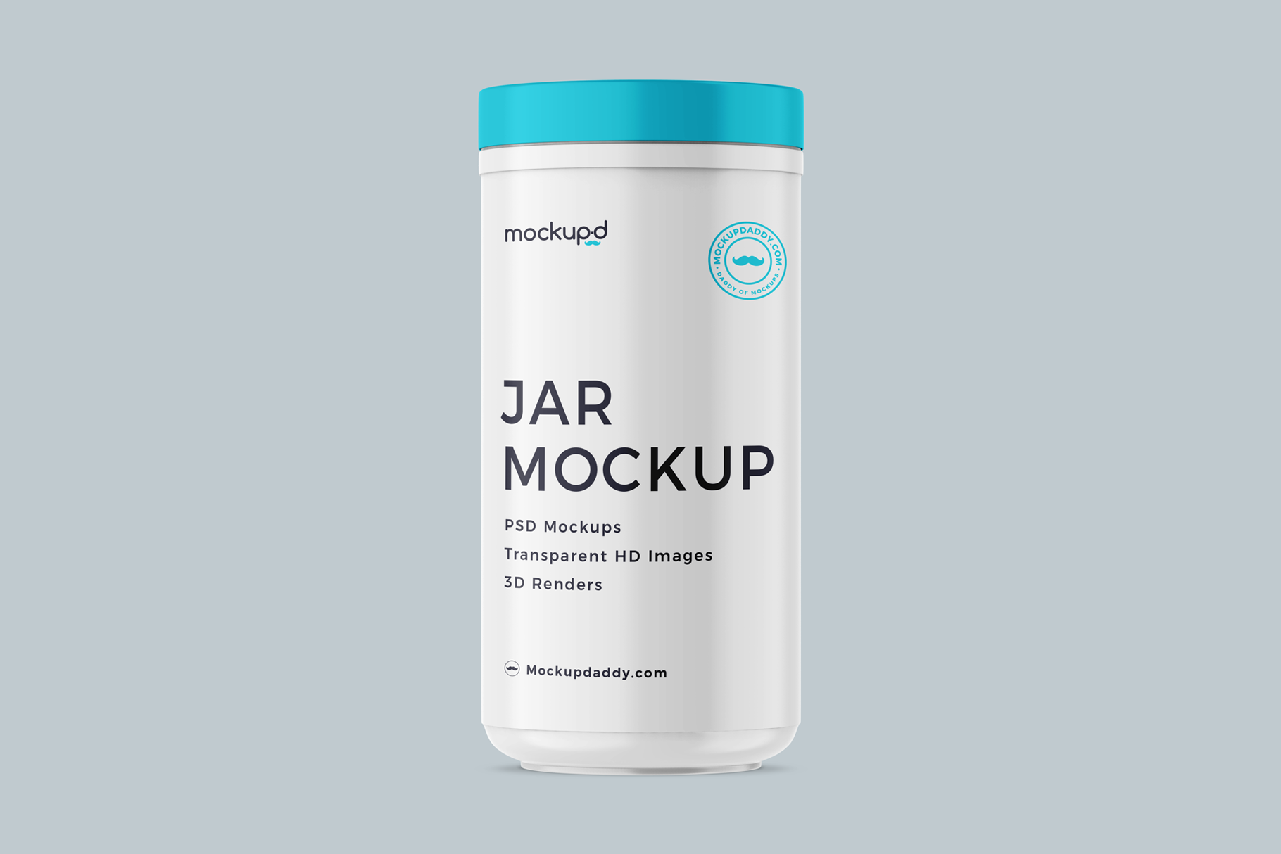 White 3D Supplement Jar Mockup with blue lid.