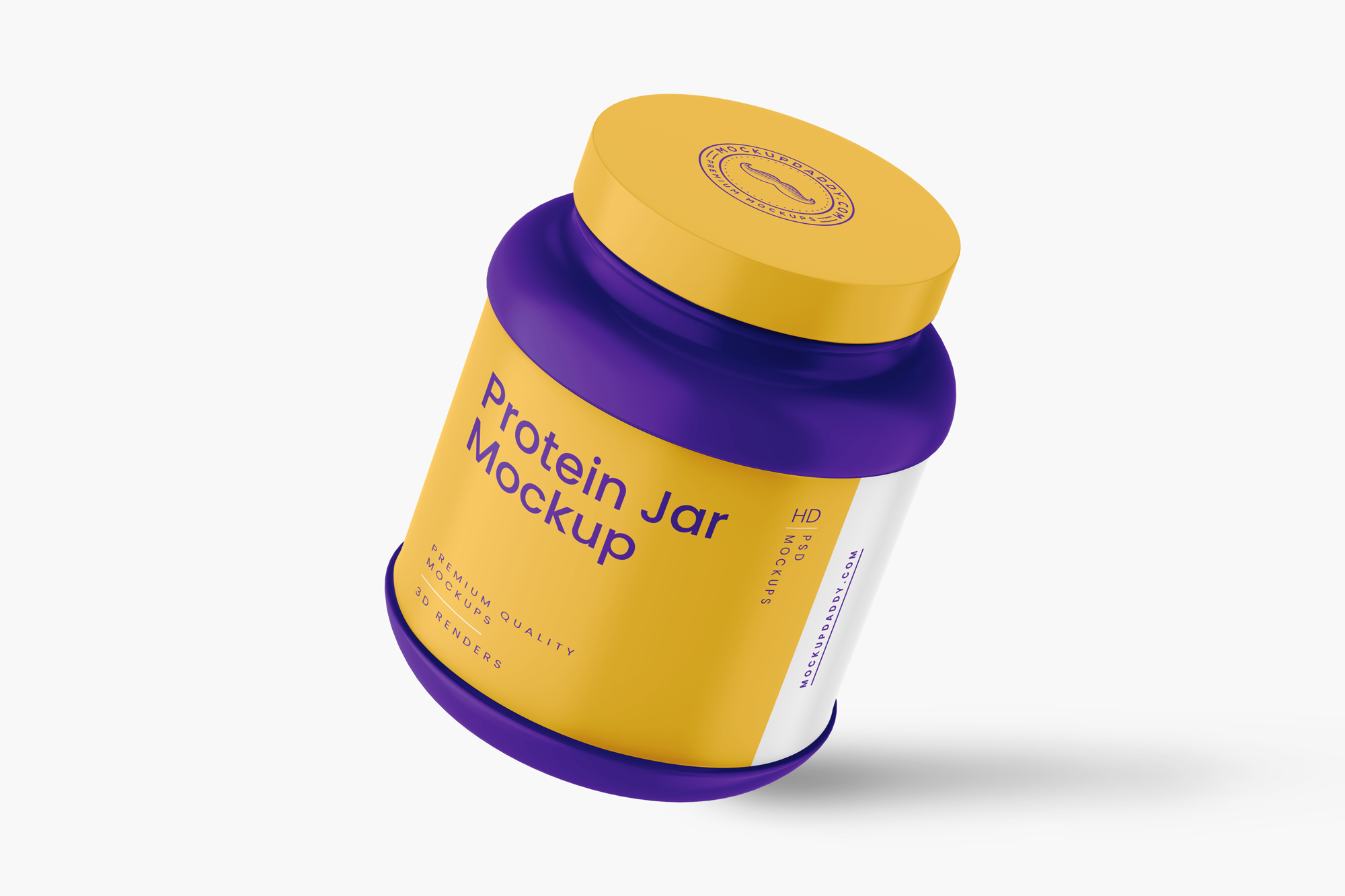 Purple Protein Jar Mockup with yellow label and lid