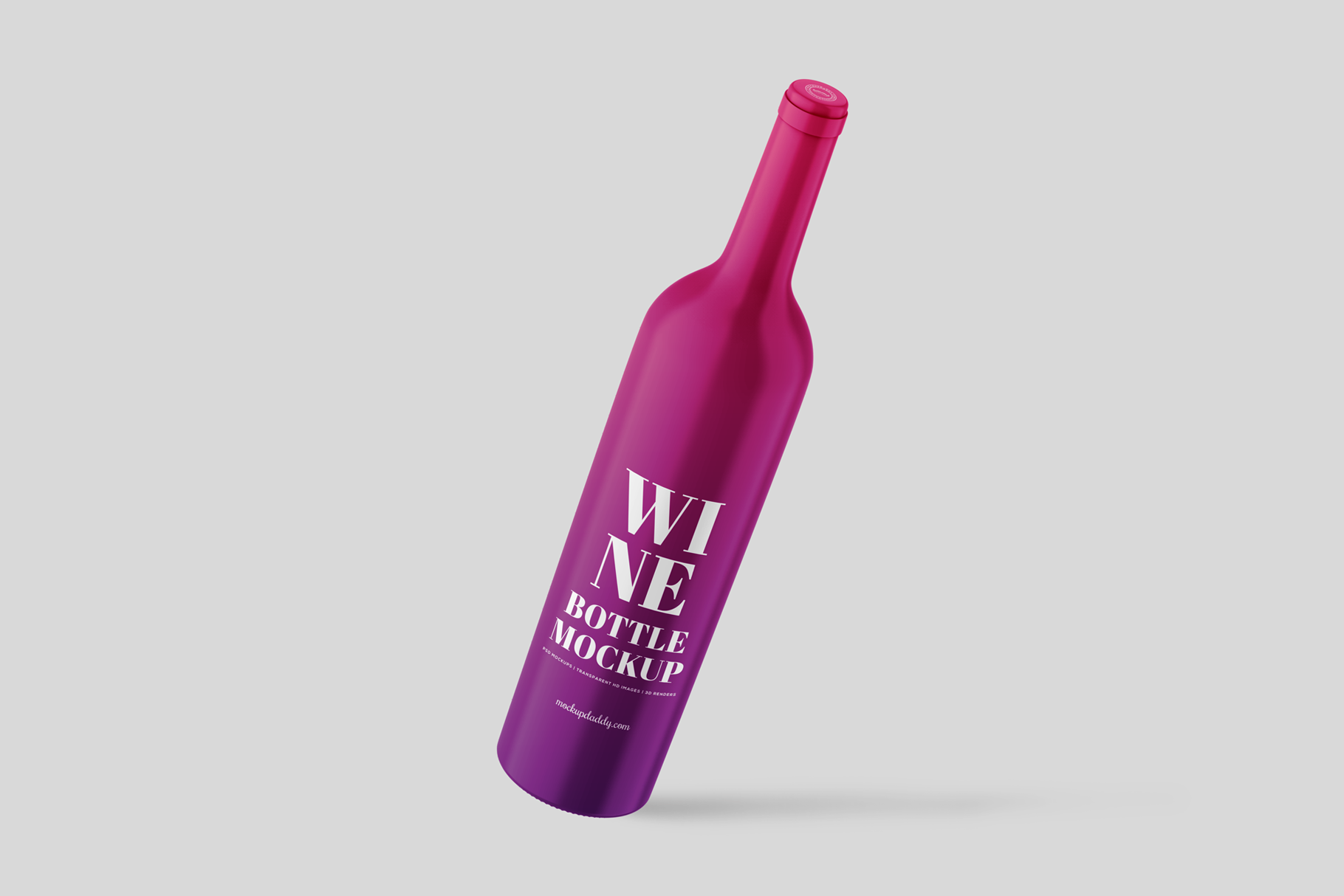 Wine Clay Bottle Mockup in pink and purple color with white text.