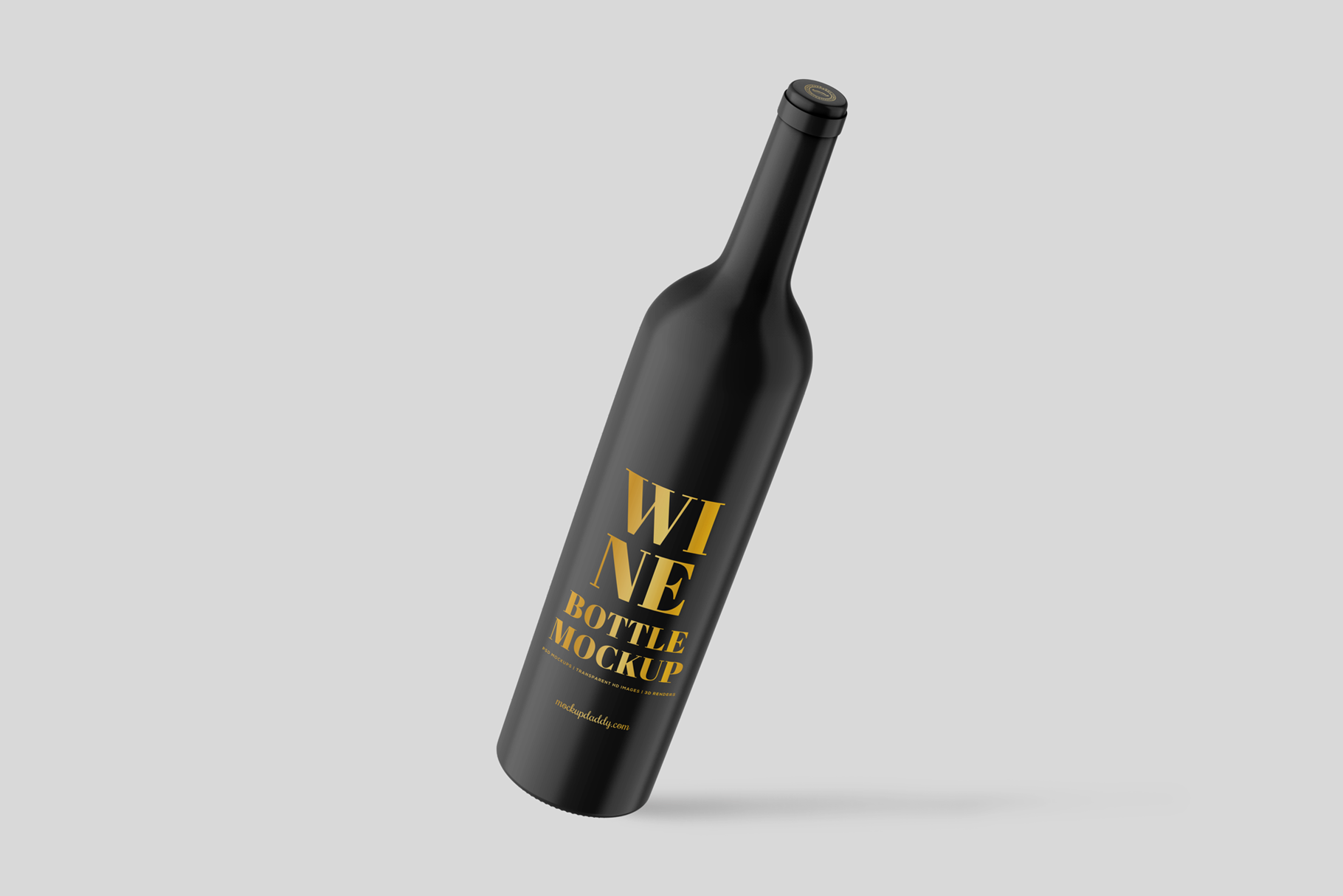  Black Wine Clay Bottle Mockup with golden text