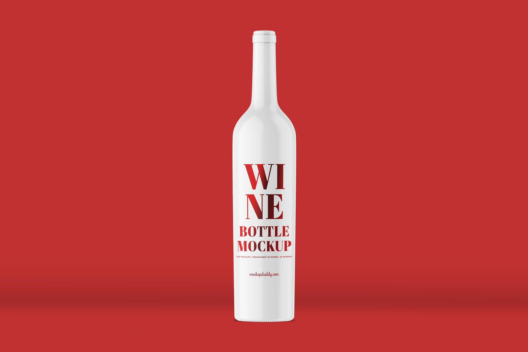 white wine Clay Bottle Mockup with red text and background.