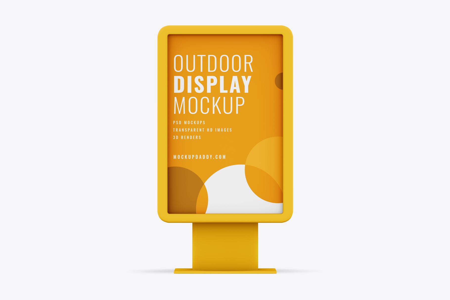 Yellow outdoor display mockup on white background