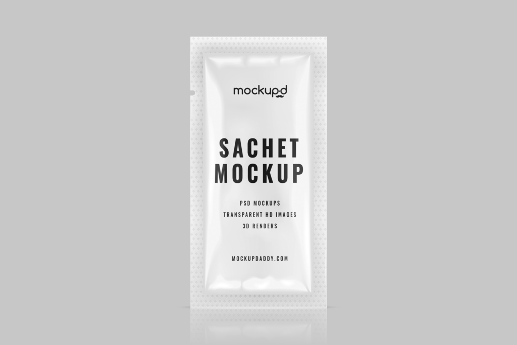 Long Sachet Mockup in white color and customizable design