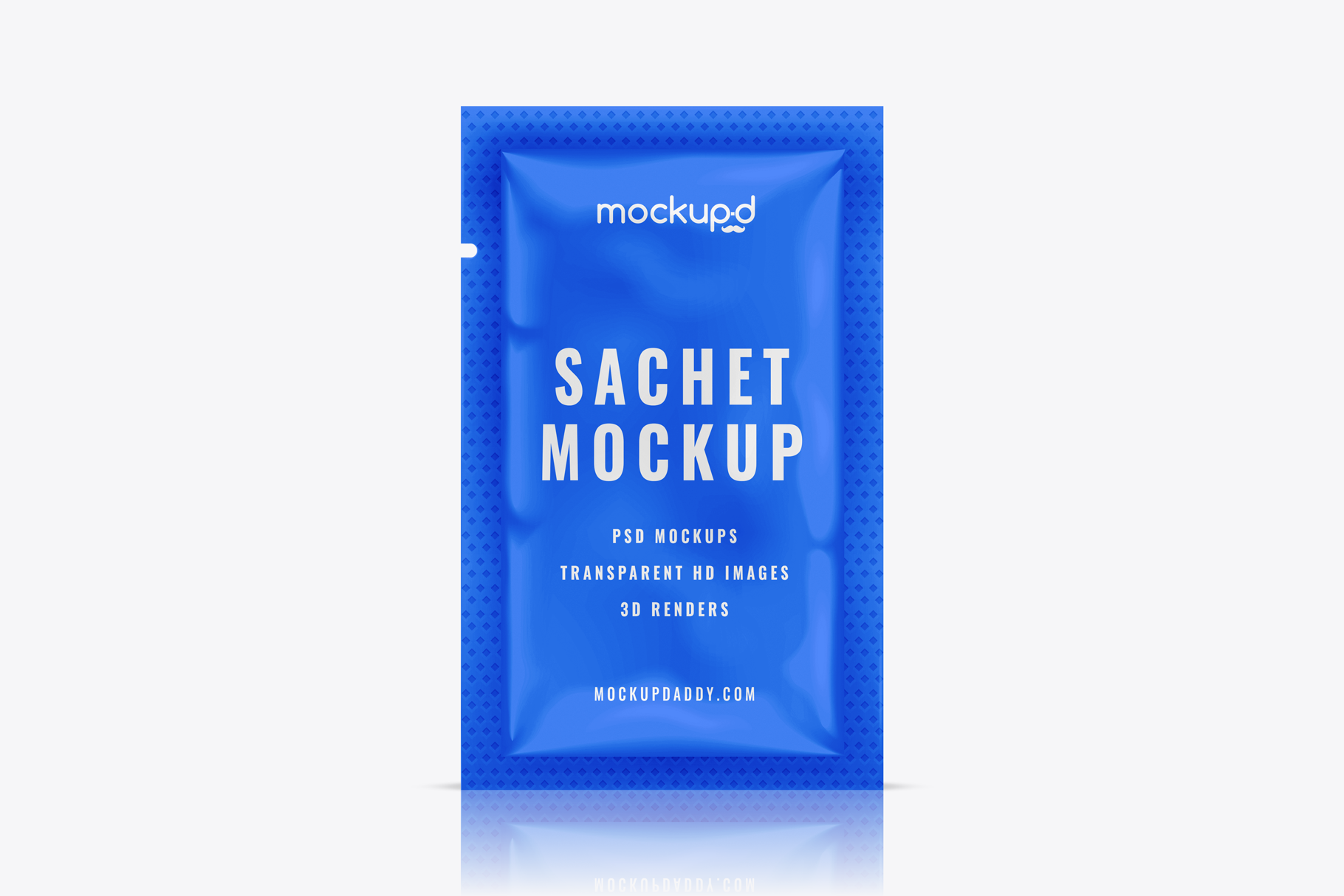 Blue Sachet Mockup on a white background.