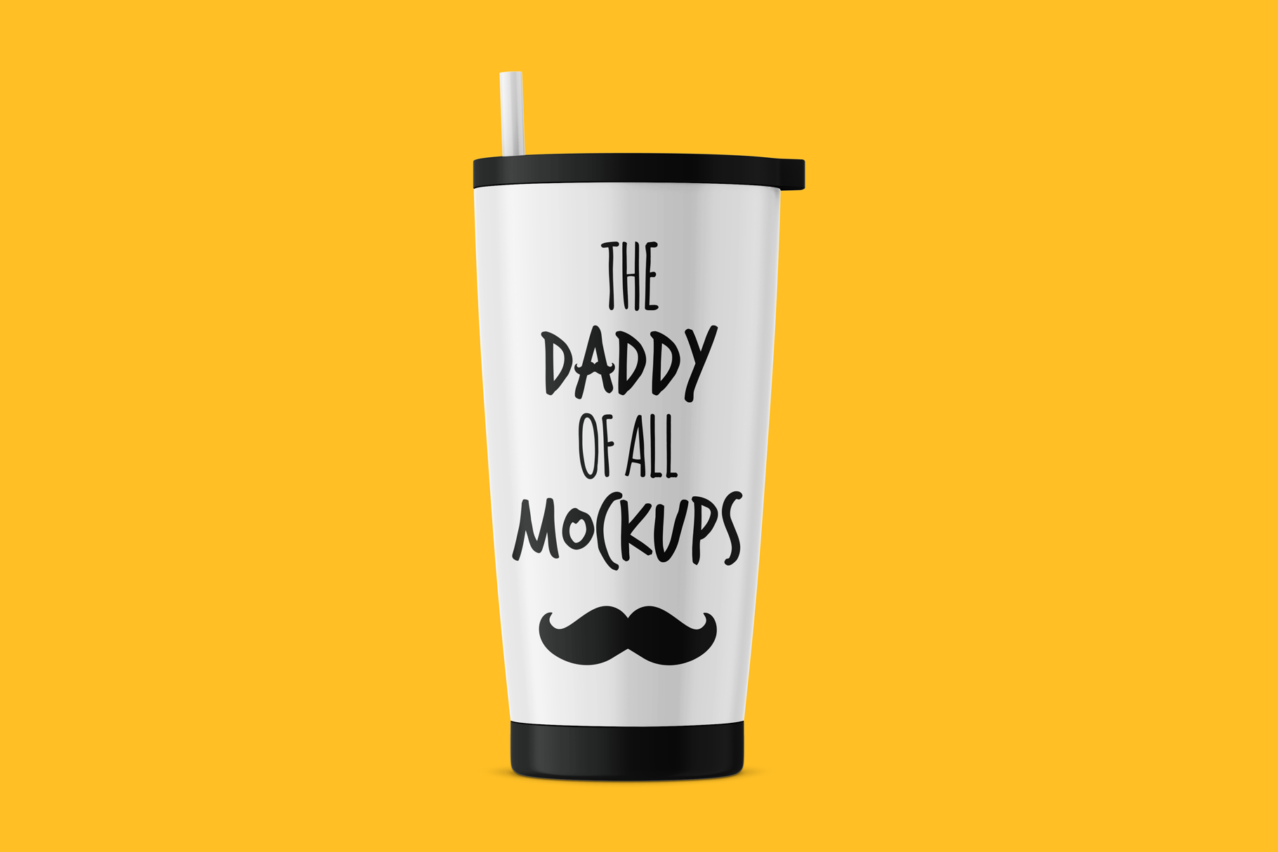 Black and white stainless steel tumbler mockup with a straw