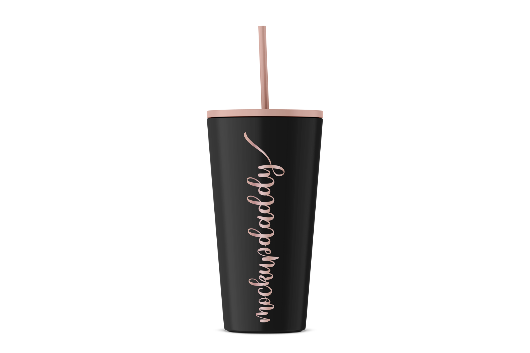 Black and rose gold tumbler mockup with a straw