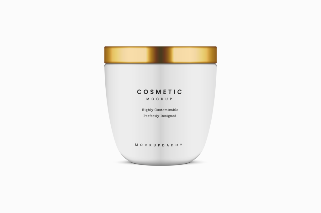  Big Cosmetic Jar Mockup in White with golden cap.
