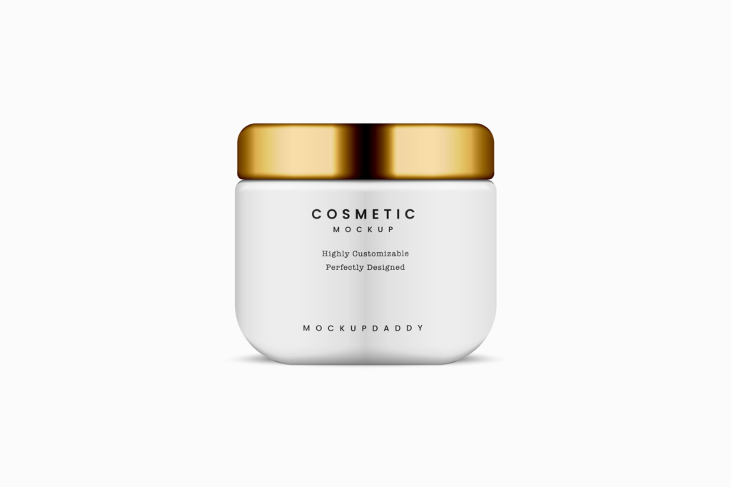 White Cosmetic Jar with Golden Cap Mockup 