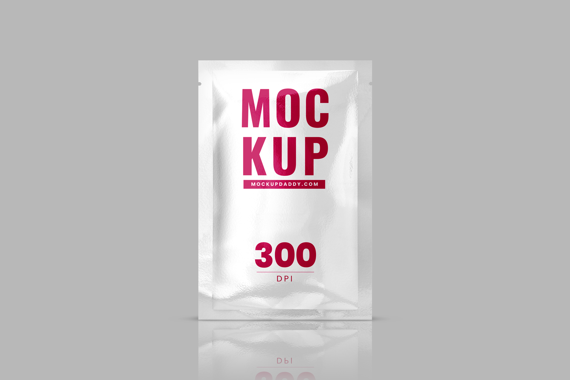 white Sachet Mockup with red color on white background.