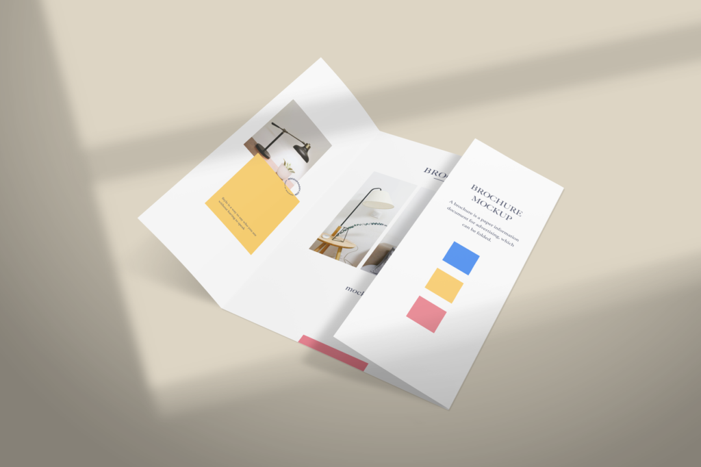 Open gate fold brochure template with geometric shapes