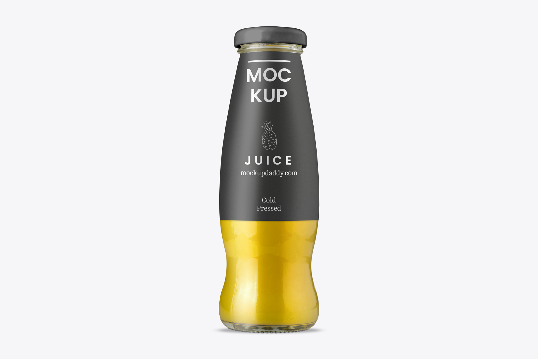 Glass Juice Bottle Mockup with black label and lid