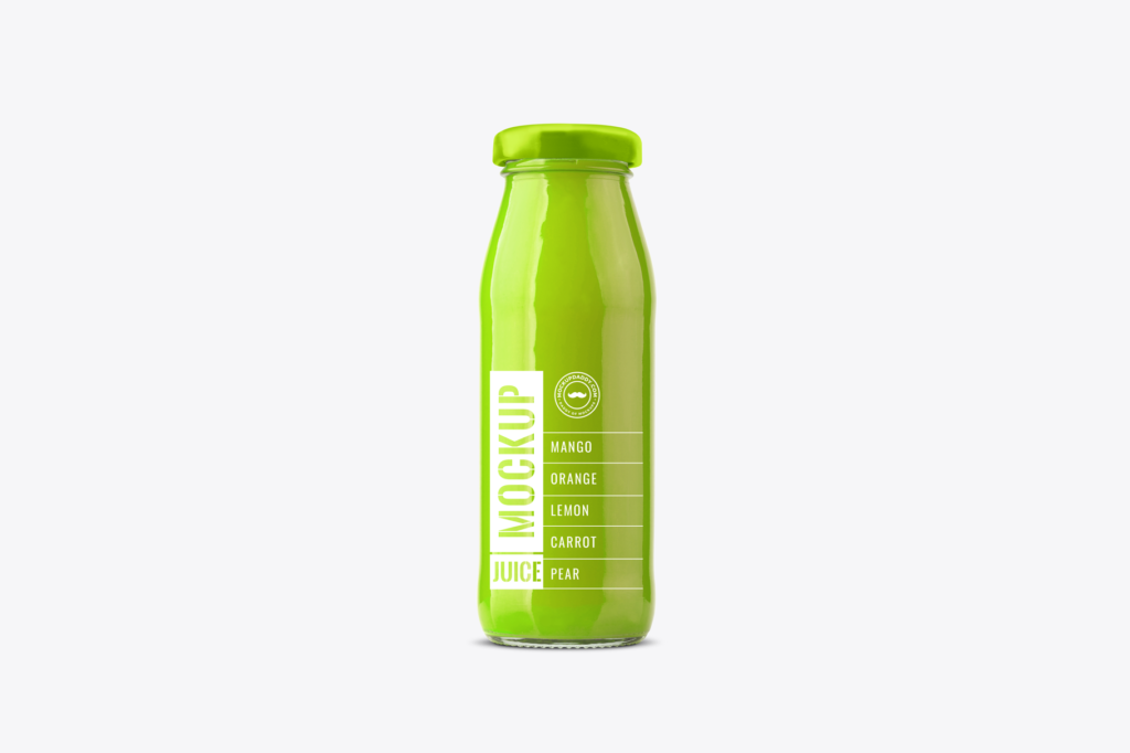 Green Glass Juice Bottle Mockup with green lid