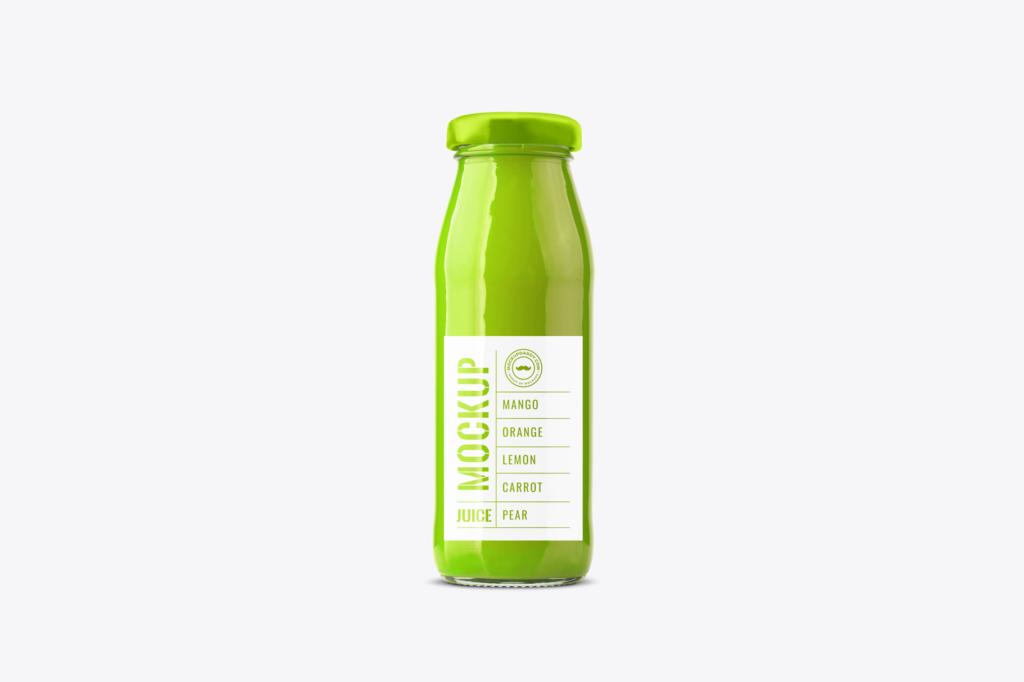 Green Glass Juice Packaging Mockup with green lid