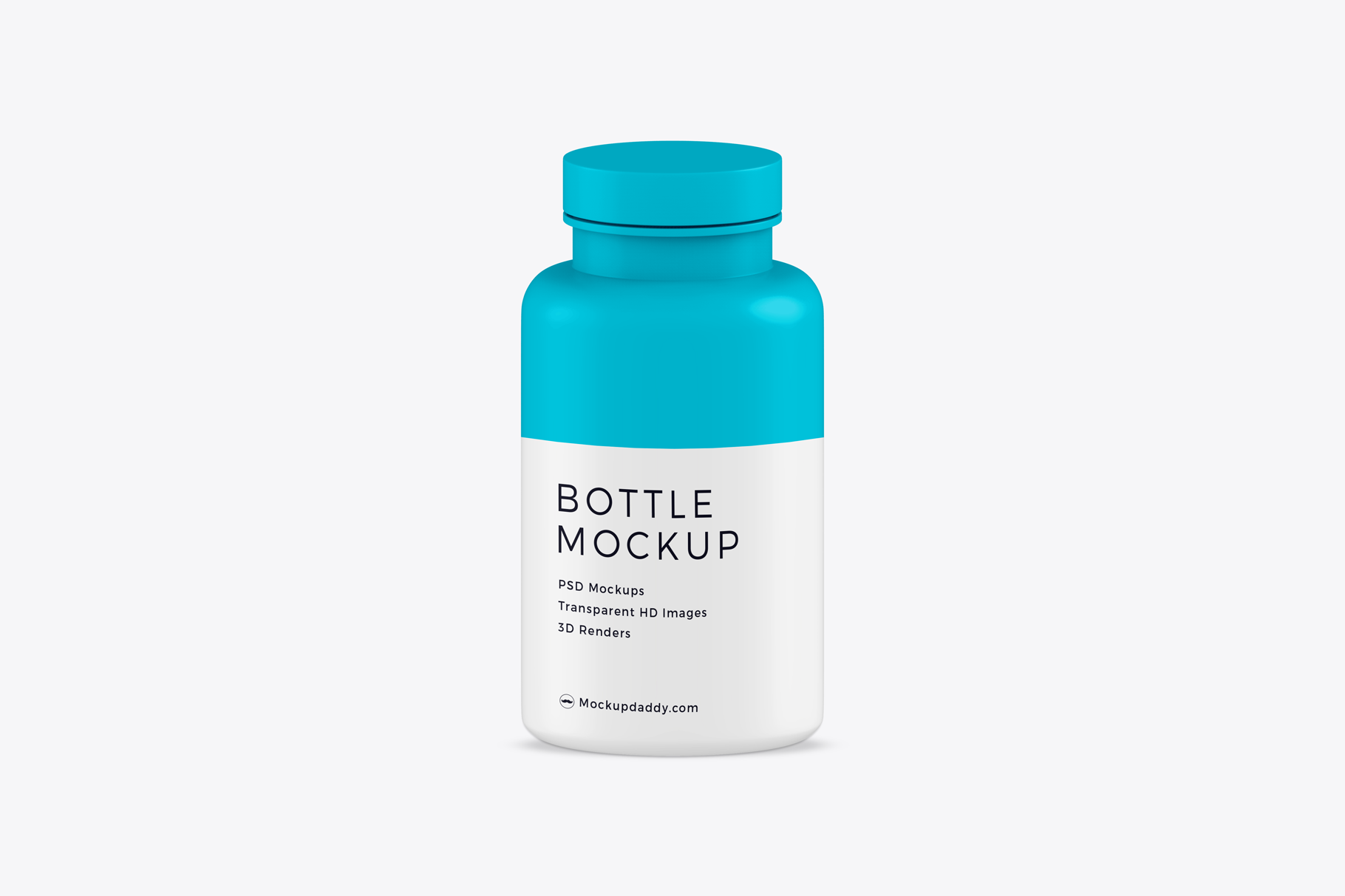 Blue Medical Pills Bottle Mockup with white label with blue cap