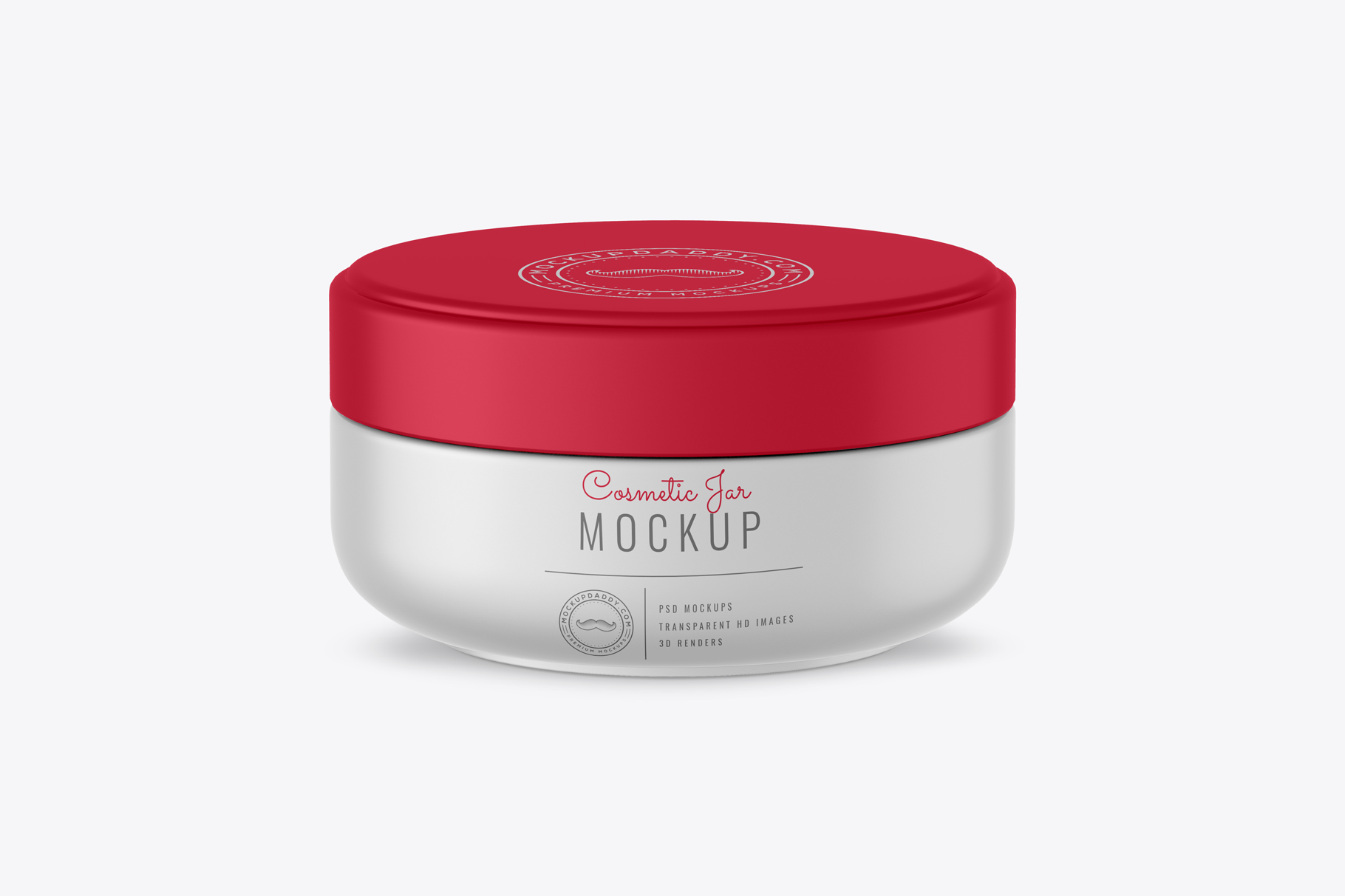 white Mini Cream Jar Mockup with a red cap from the upper side.