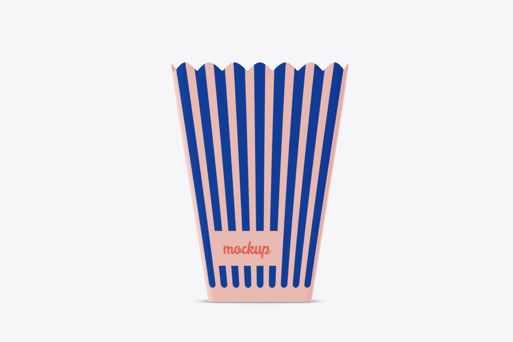 Popcorn Mockup with blue and pink strips from the front side.