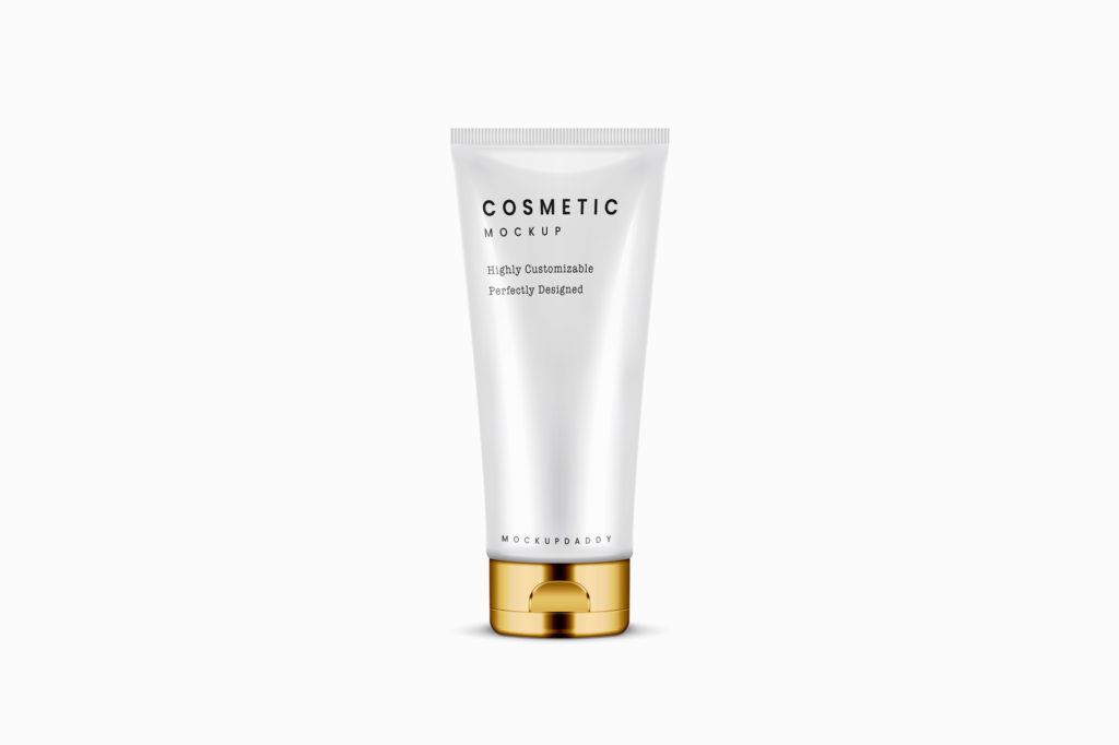 white Cosmetic Tube Mockup with golden cap.
