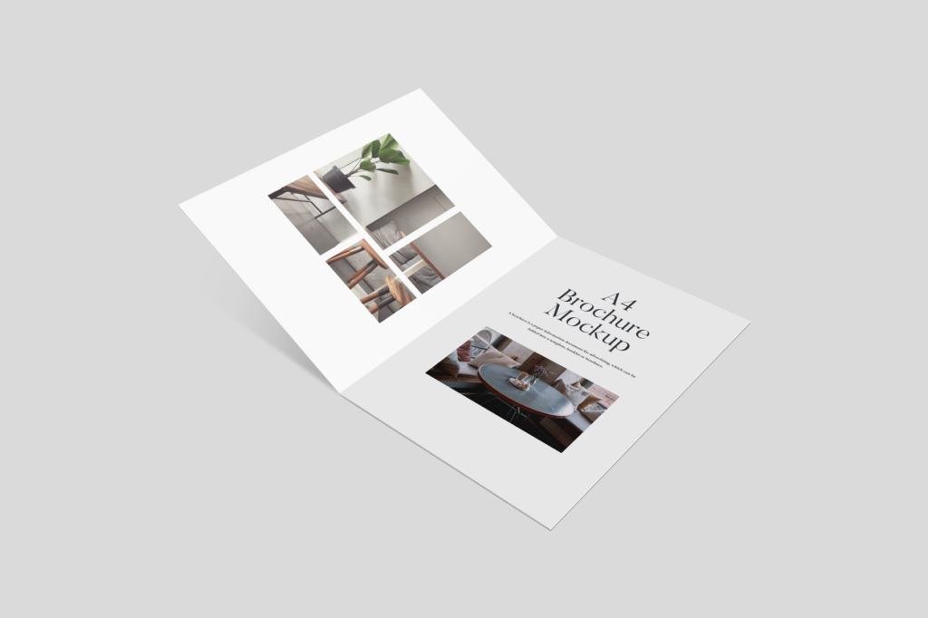 Free A4 bi-fold brochure mockup with geometric shapes