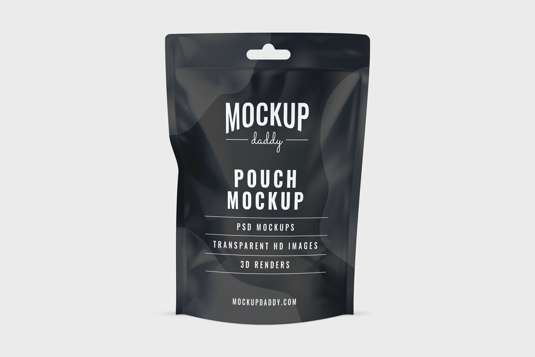Black packaging pouch mockup on a white background