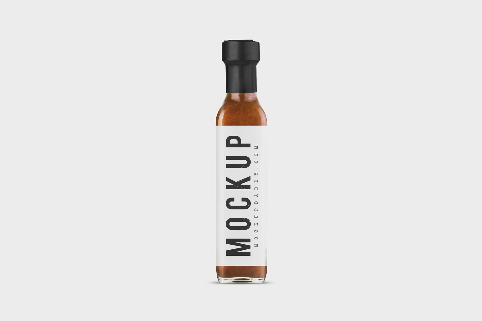 BBQ Sauce Psd Bottles Mockup with white lable and black cap.