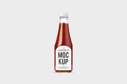 Medium Size Glass Ketchup Bottles Mockup