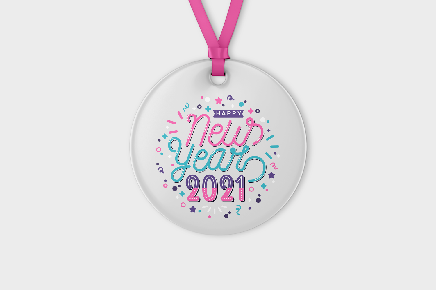 Acrylic disc mockup with Happy New Year 2021 text