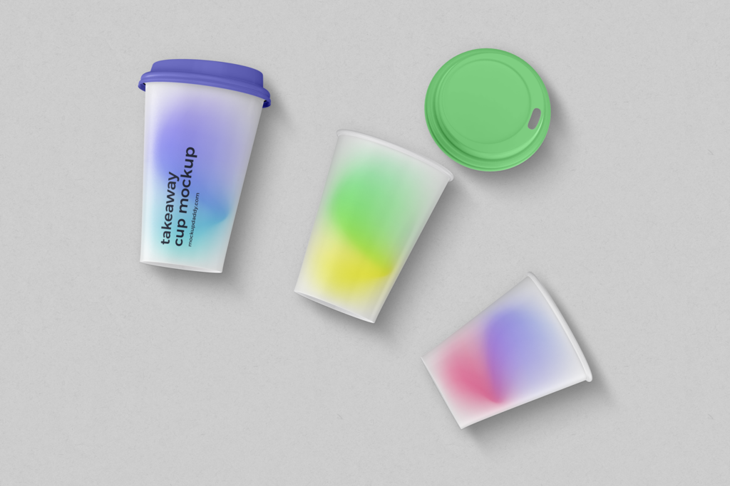 Digital coffee cup mockup bundle in various colors with lids
