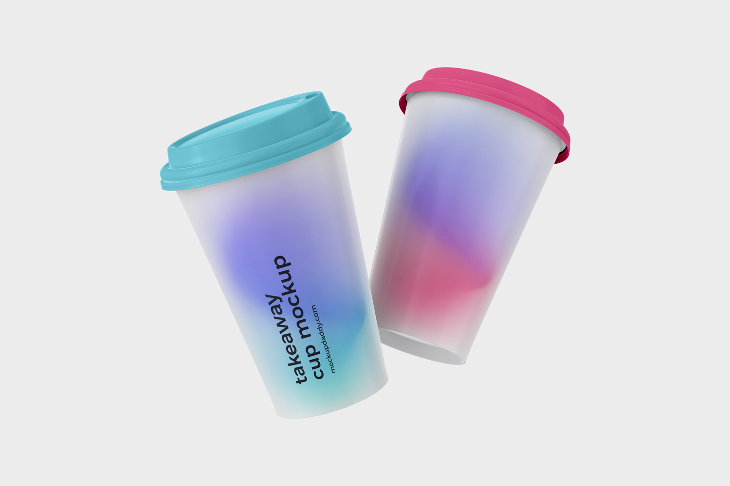 Two takeaway cup mockup with blue and pink lid