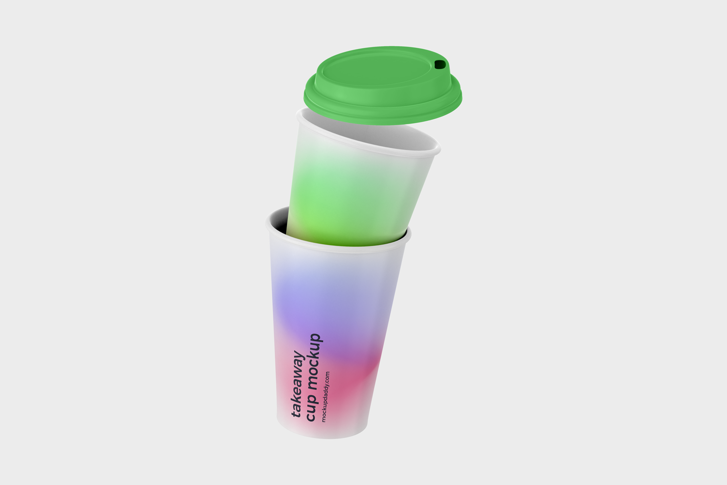 Stack of green lid coffee cups mockup on white.