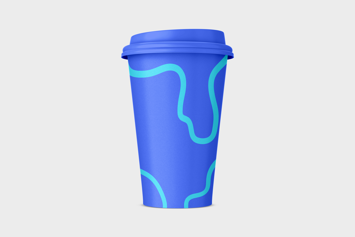 Blue coffee cup mockup with blue design.