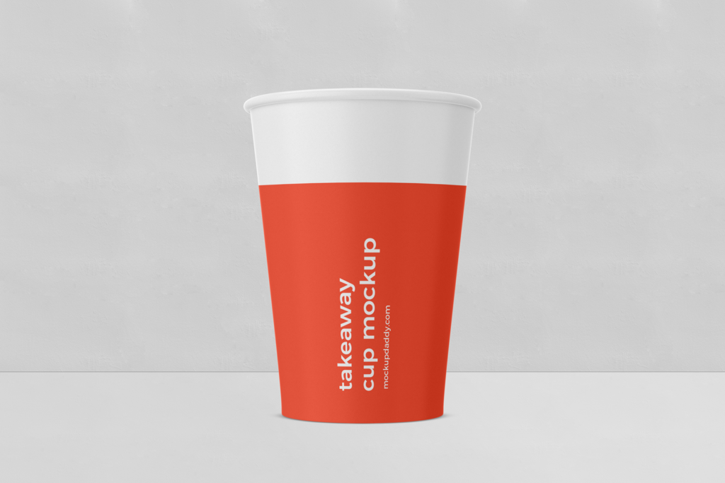  Whit takeaway cup mockups with red lable.