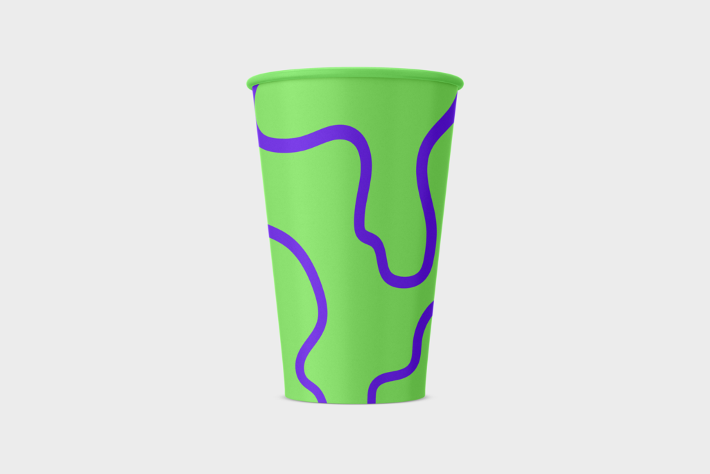 Green Takeaway coffee cup mockup with blue design.