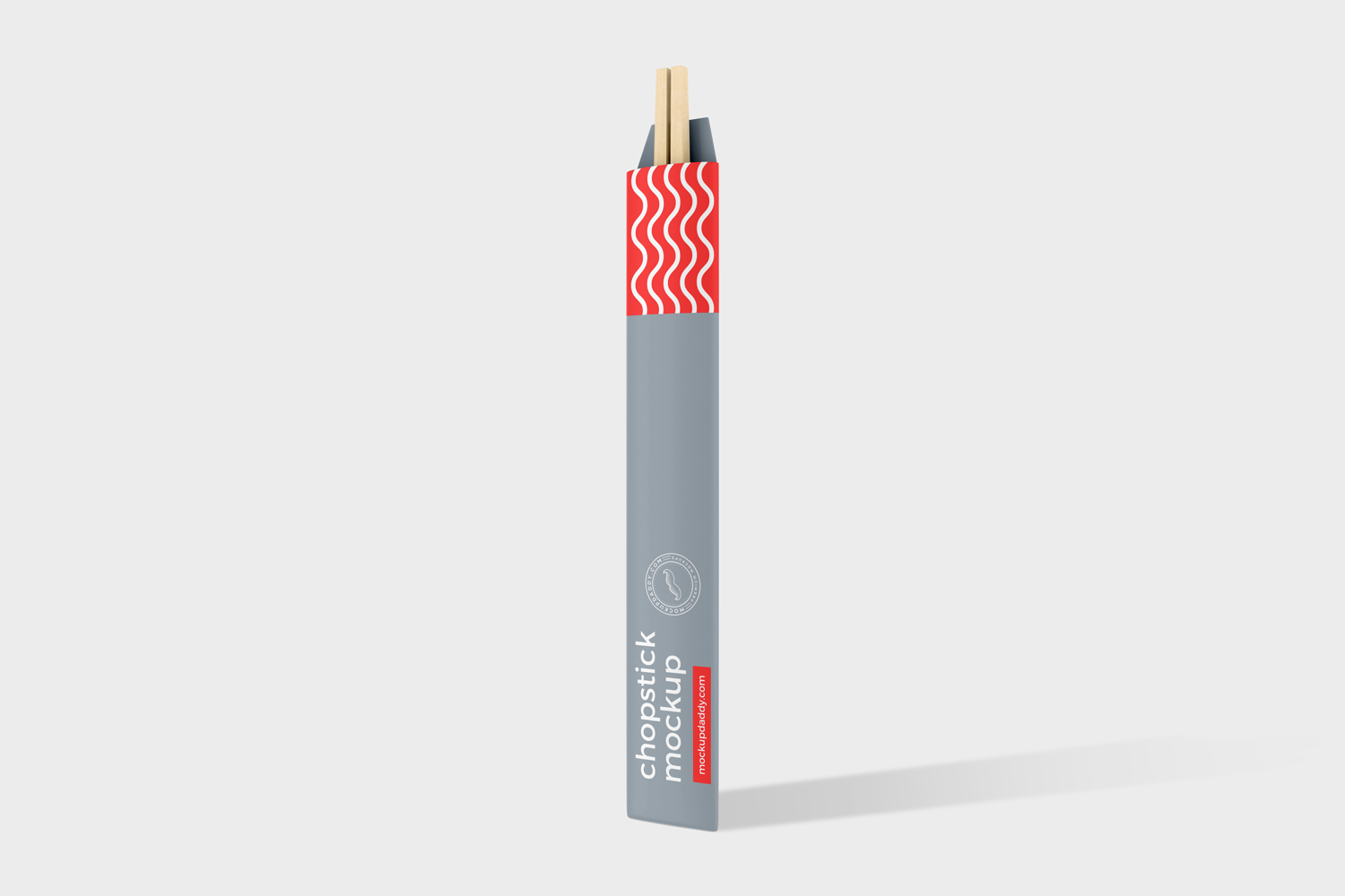 Digital mockup of open bamboo chopsticks packaging with wooden sticks.