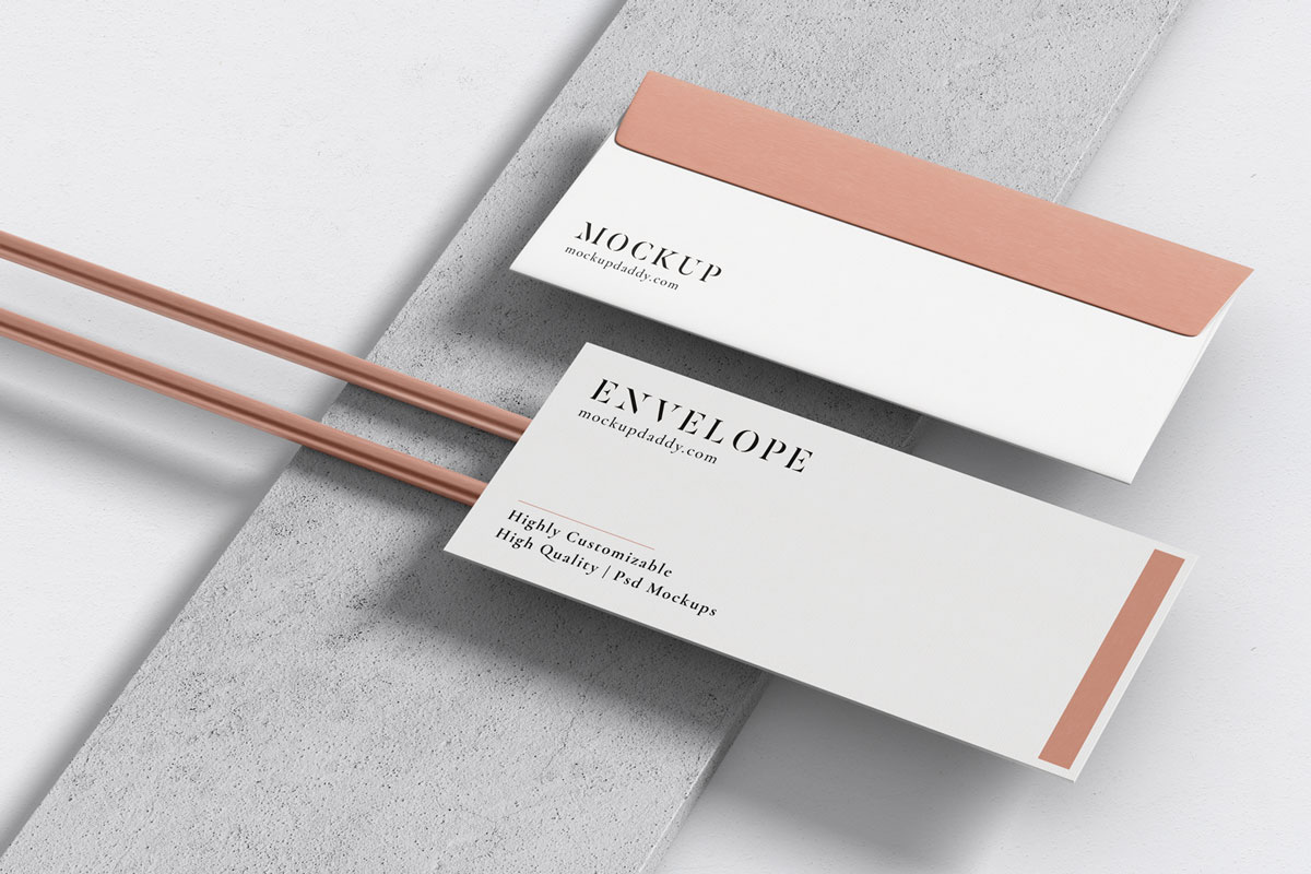3D mockup of a closed envelope with branding design