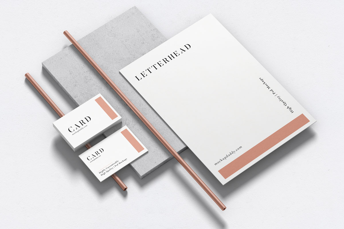 Stationery branding mockup with clipboard, pencil, paper, and envelope