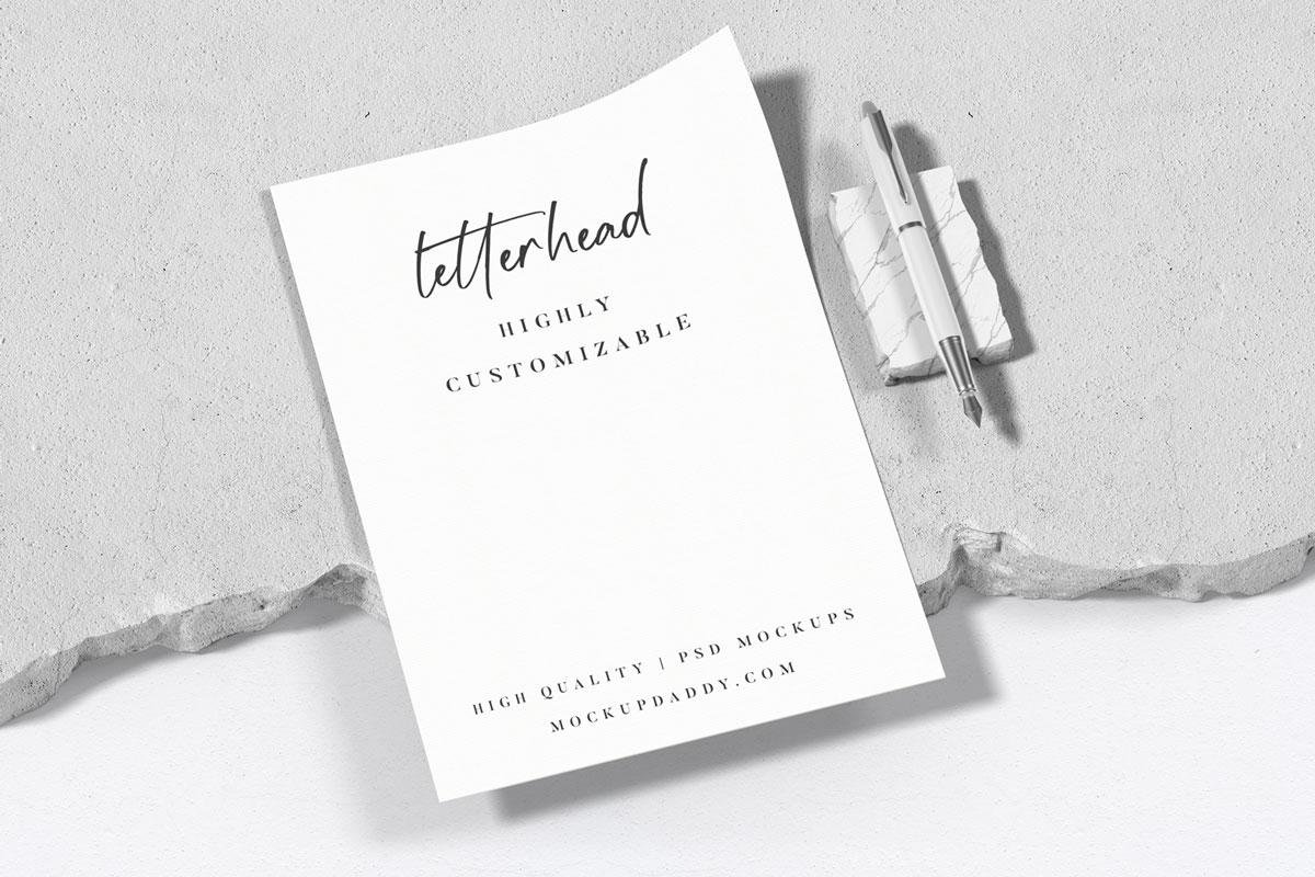 Black and white marble texture branding mockup with letterhead and business cards