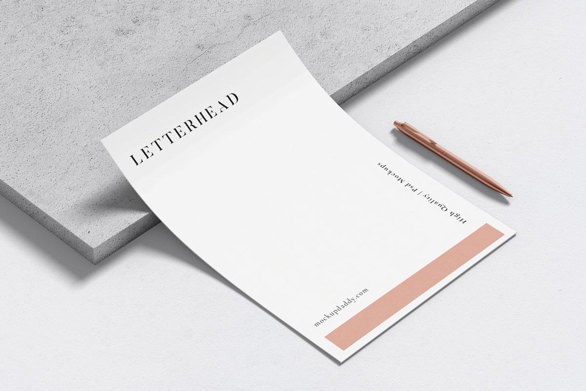 Black and white letterhead mockup with geometric shapes
