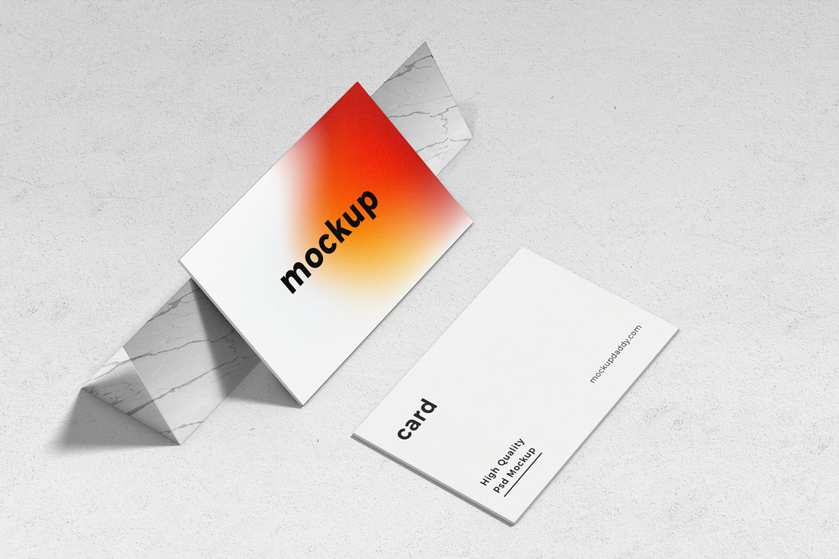 Black and white branding mockup with business card on marble background