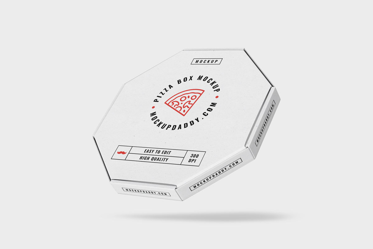Digital product: pizza box mockup with customizable branding.