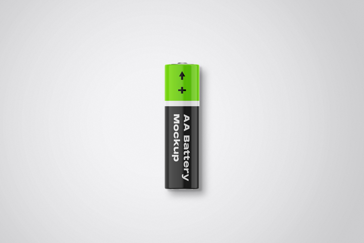 Single AA battery mockup in green and black color on a white background.