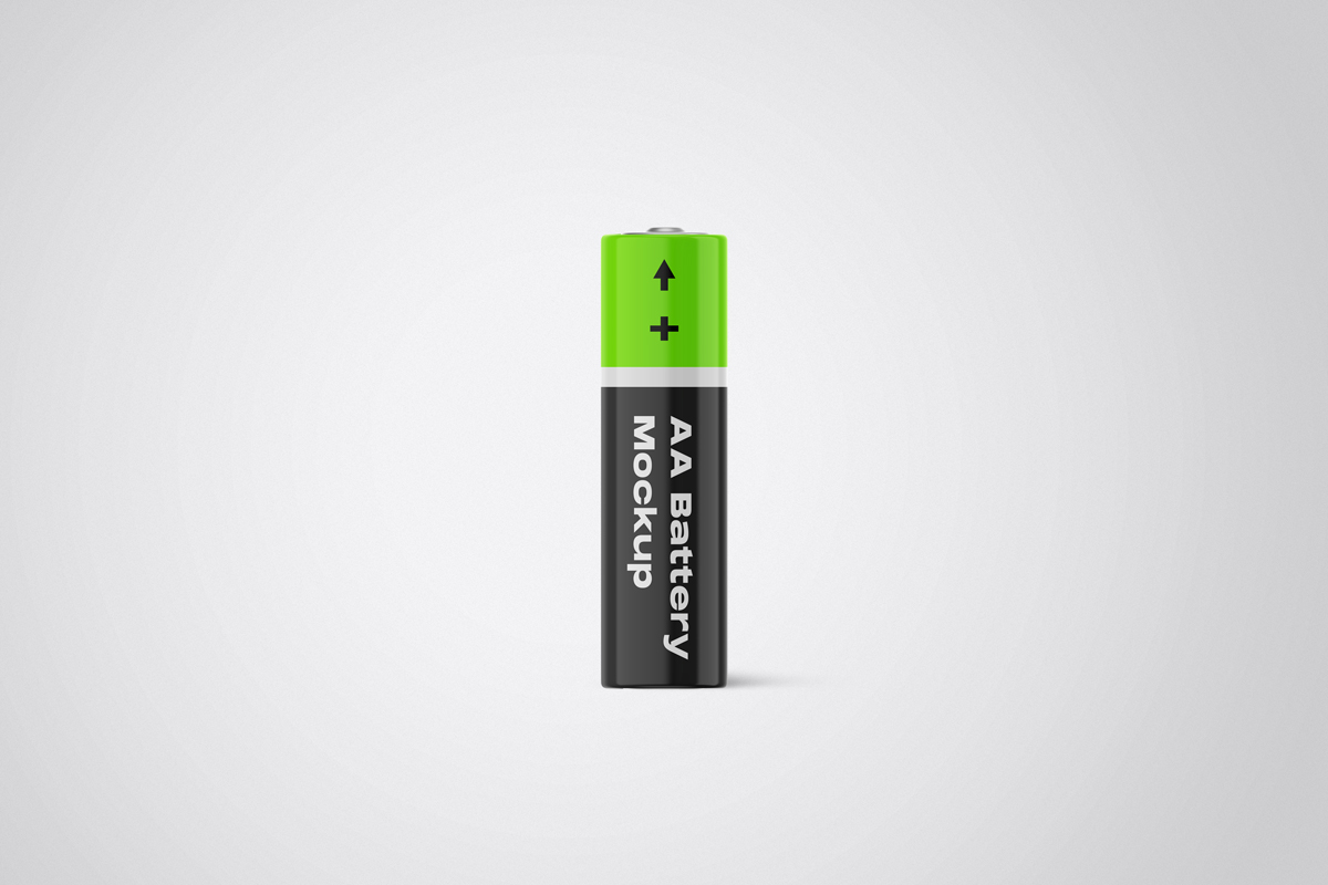 Single AA battery mockup in green and black color on a white background.