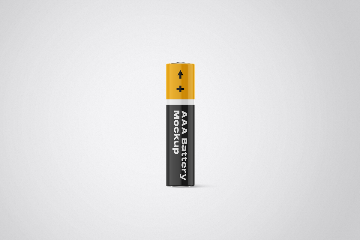 AAA Battery Mockup in black and yellow color on white background