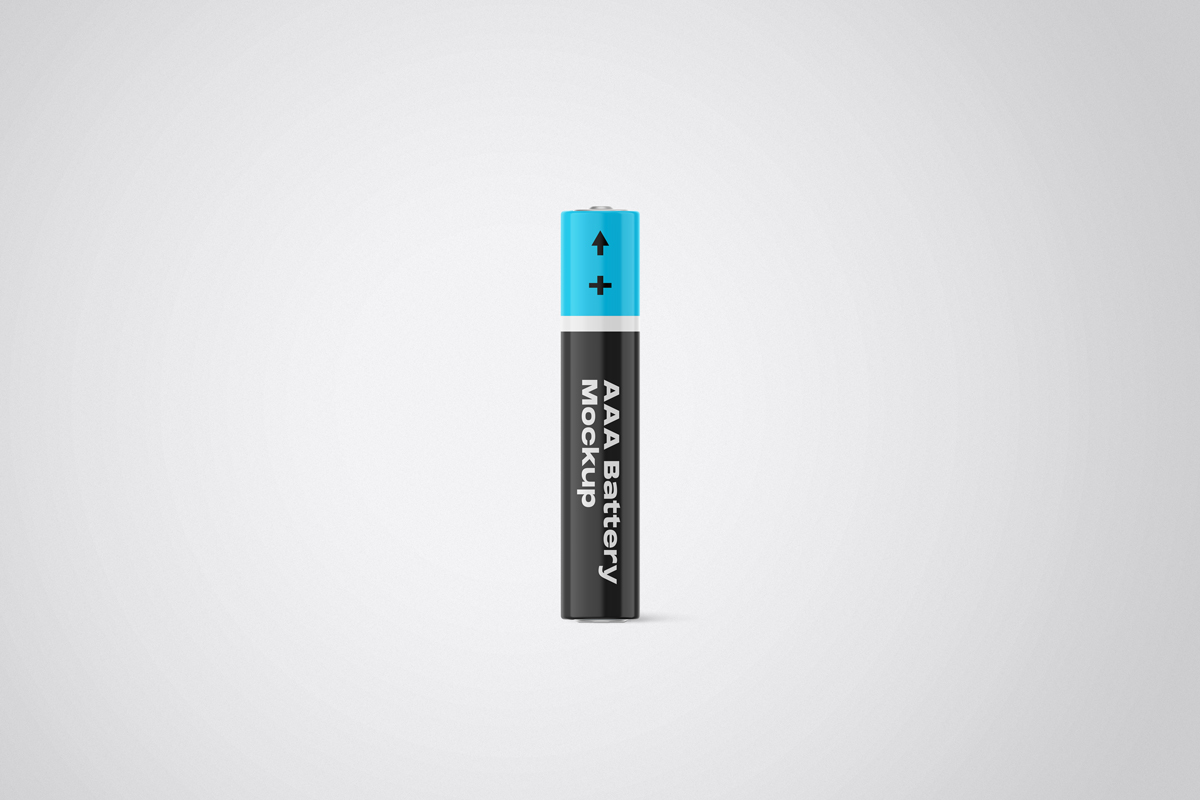Single AAA battery mockup in black and blue color