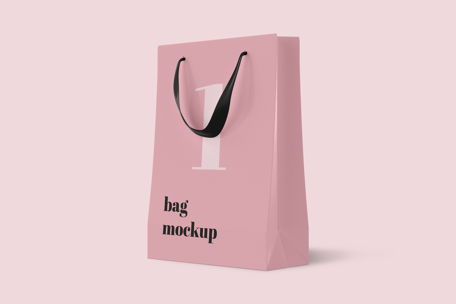 Pink shopping bag mockup with black handle on pink background.