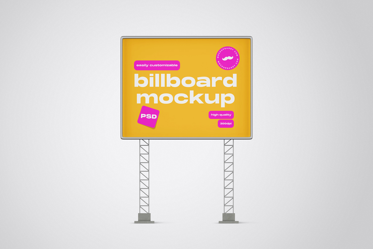 Yellow billboard mockup on a white background