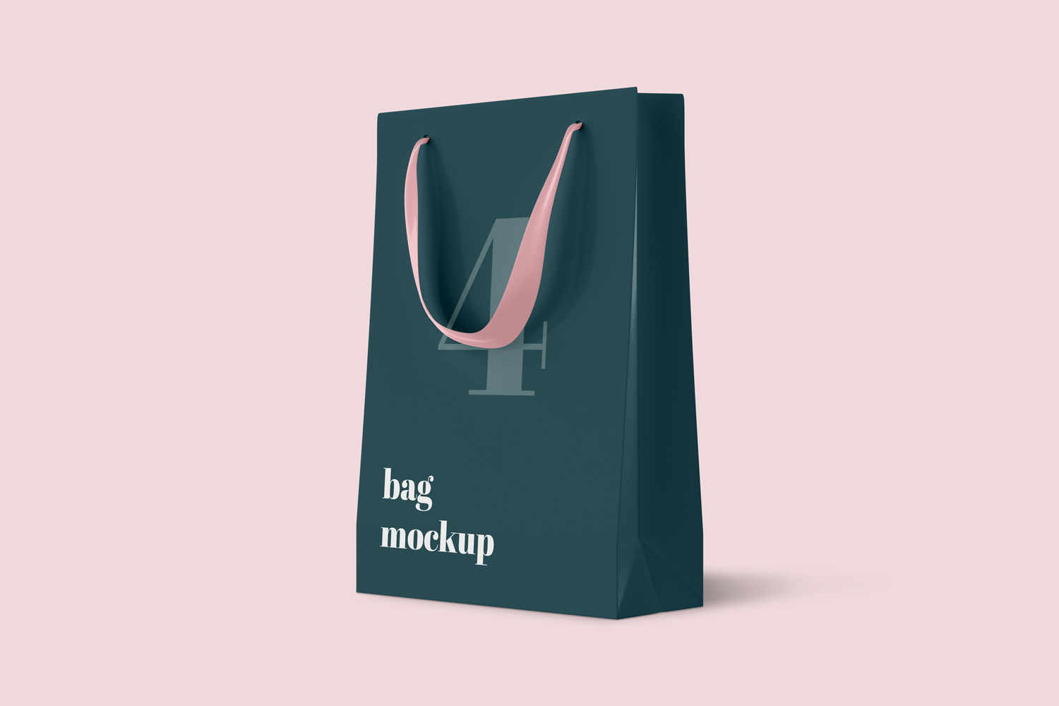 Dark green shopping bag mockup with pink handle 