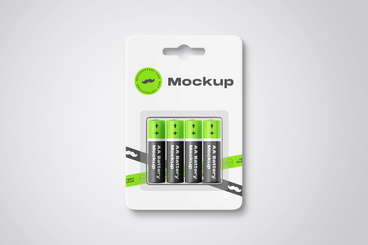 Digital product mockup of two AAA batteries with a vintage look.