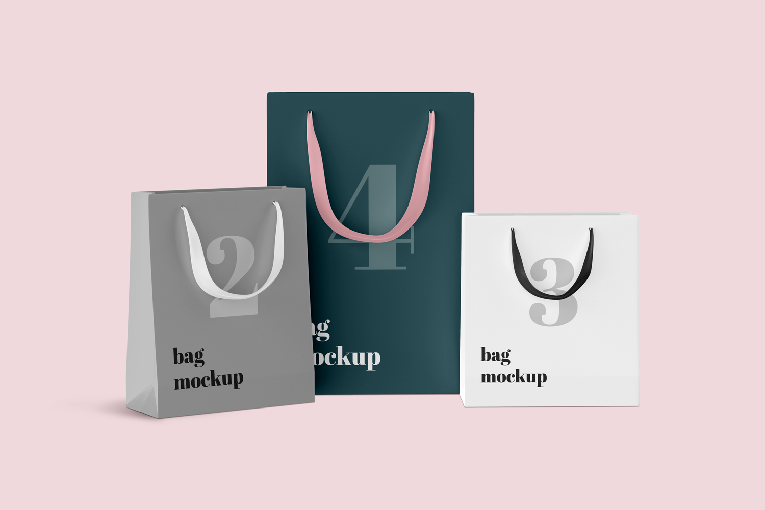 Three size shopping bag mockup in black, white, and grey color