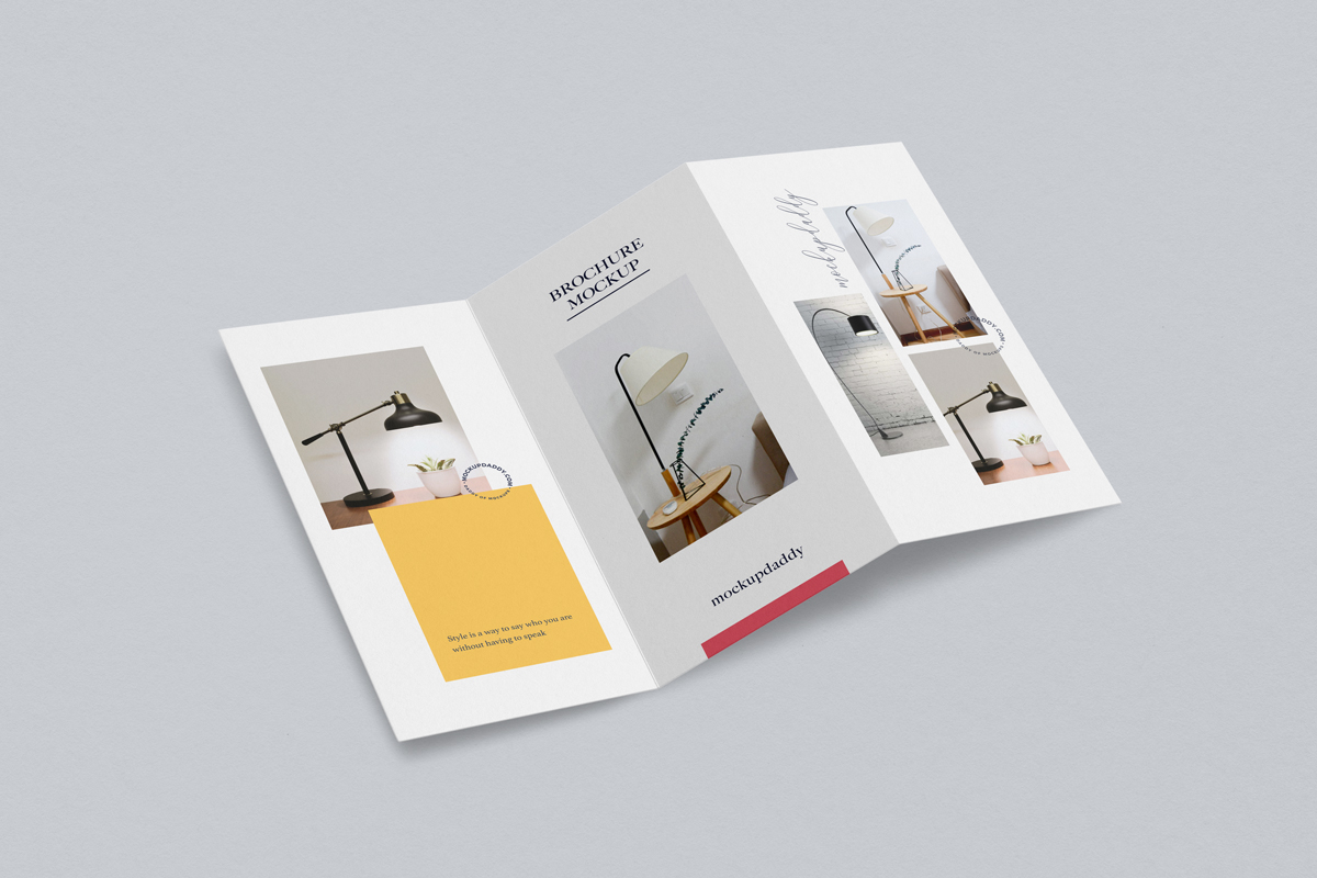 Set of 3 isolated A4 tri-fold brochure mockups 