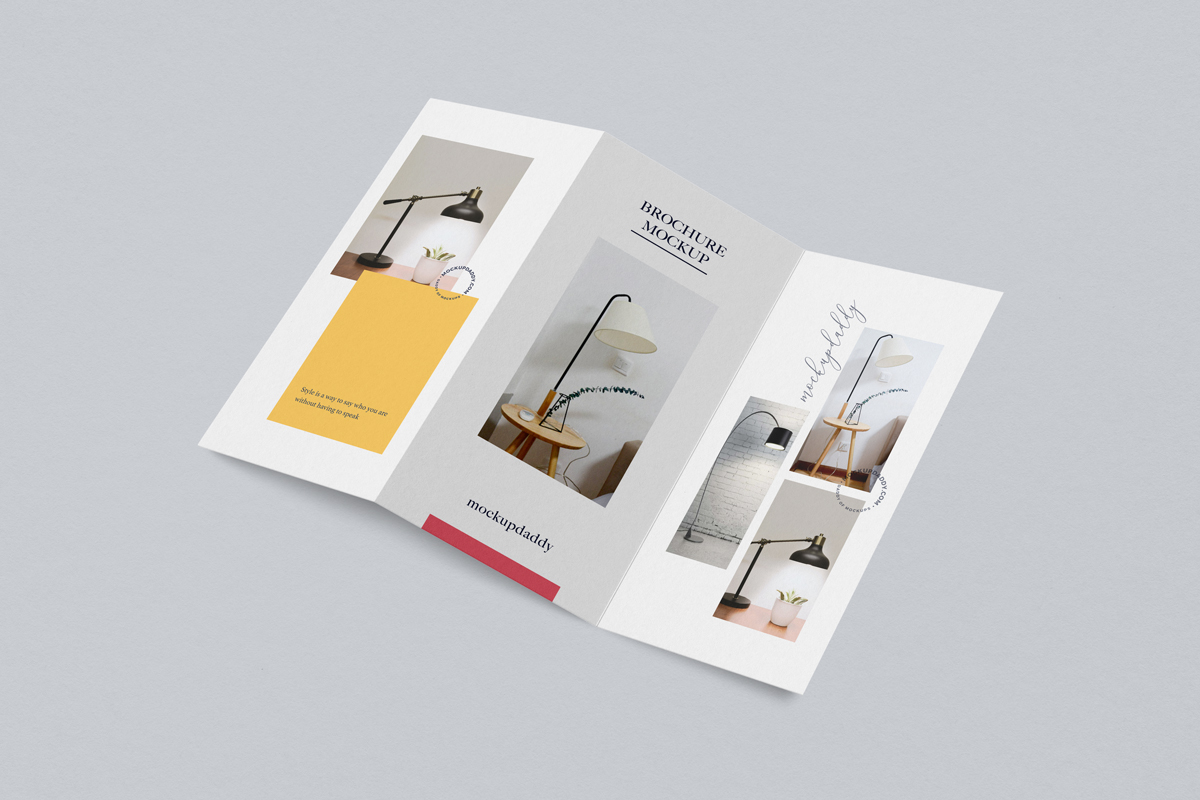 Three A4 tri-fold brochure mockups in a row